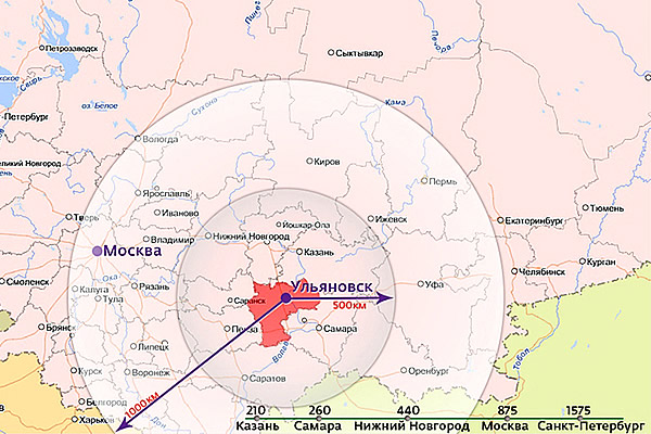 От москвы до ульяновска карта